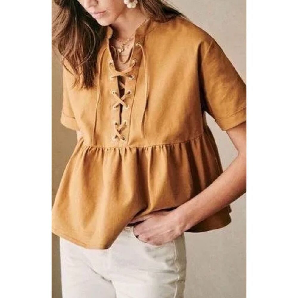 Sezane Theodora Oversized Peplum Tan Top size 34 or XS